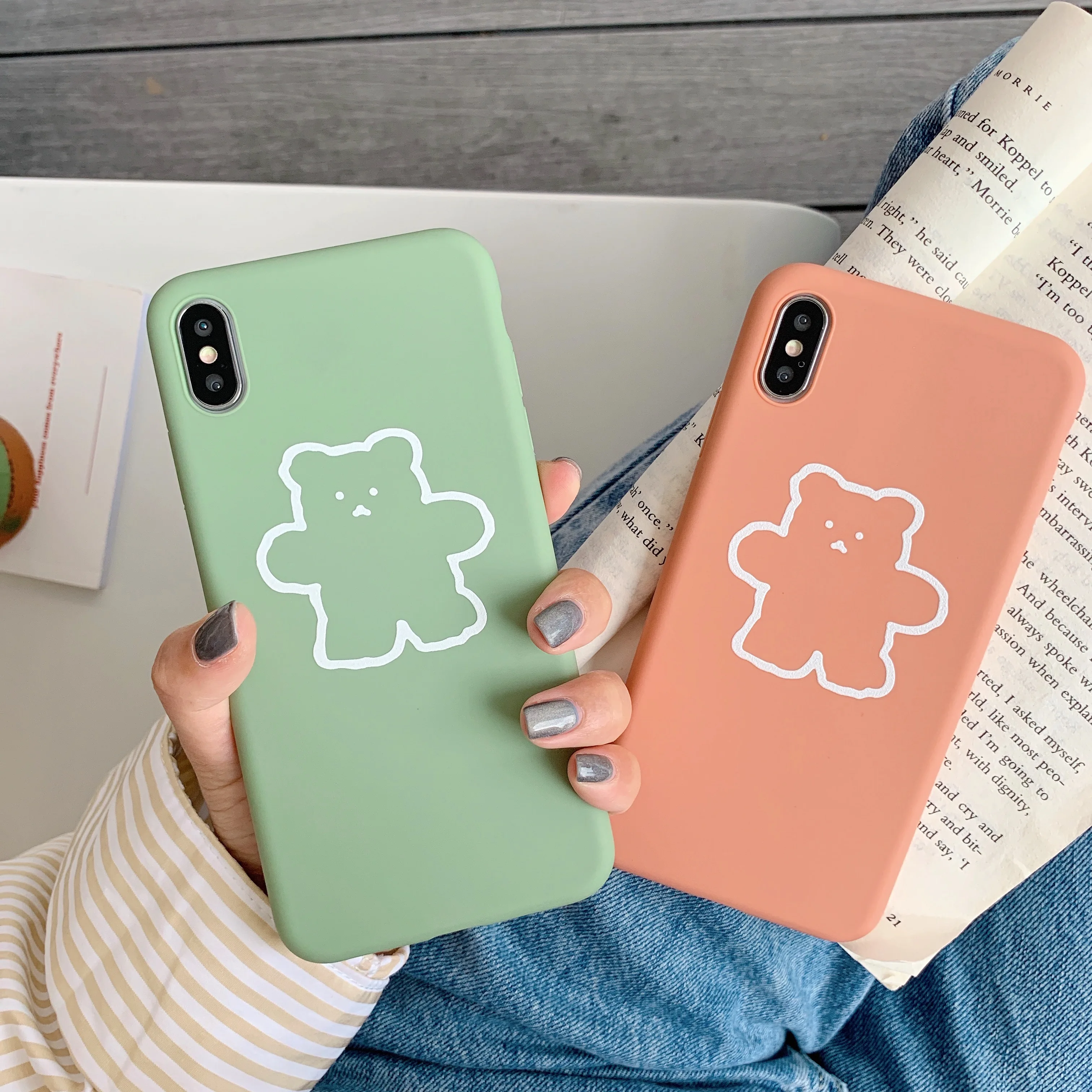 

For iphone X XS MAX XR Simple line Bears Cartoon Cute Candy soft tpu Silicone Phone Case for iphone 7 8 6 s plus Capa Fundas
