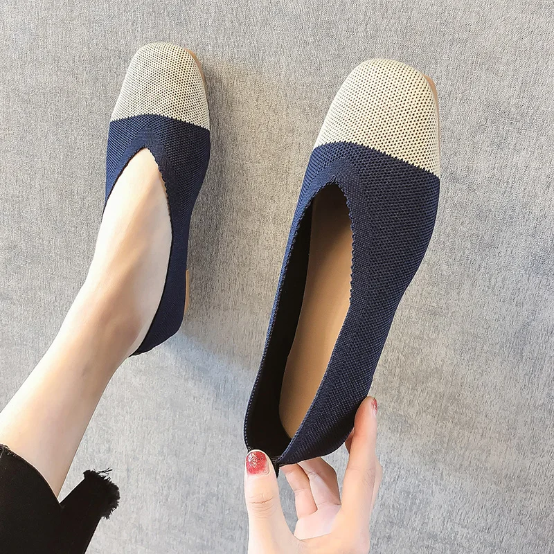 

Women's Shoes 2019 Spring and Summer New Square Toe Shallow Knitted Flat Shoes Zapatos De Mujer Buty Damskie Ladies Shoes