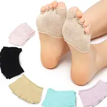 5 пар половину ладони Для женщин танец Носки для йоги нескользящие полу Невидимый Фитнес Носки для девочек хлопковые нескользящие пять пальцев Носки для девочек открытым носком