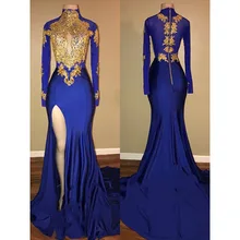 royal blue and rose gold dress