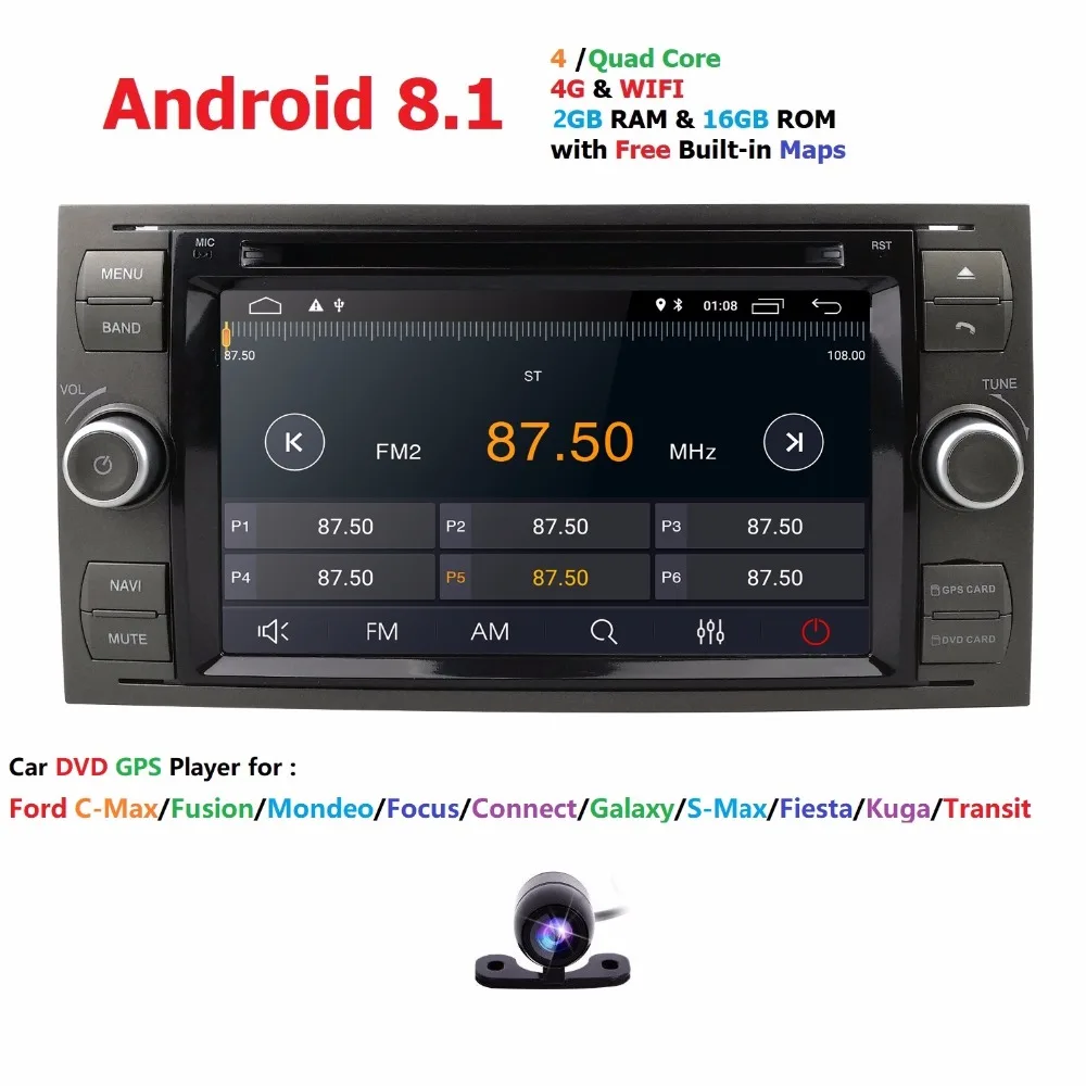 

Hizpo 2 Din Android 8.1 Quad 4 Core Car DVD Player GPS Navigation WIFI 4G for FORD S-Max Kuga Fusion Transit Fiesta Focus II SWC