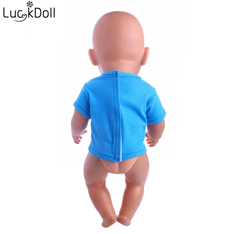 LUCKDOLL синяя футболка подходит 18 дюймов Американский 43 см детская кукла одежда аксессуары, игрушки для девочек, поколение, подарок на день рождения