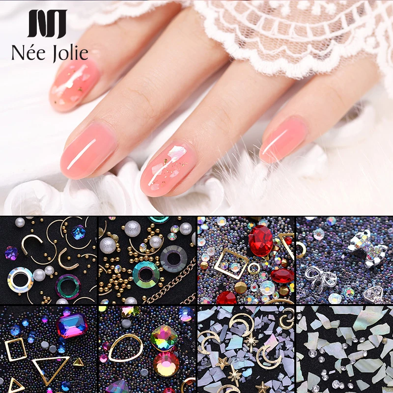 

3D Nail Art Decoration Metal Geometric Hollow Moon Shape Mixed Red Crystal Gold Rivet Studs DIY Nail Rhinestone Design