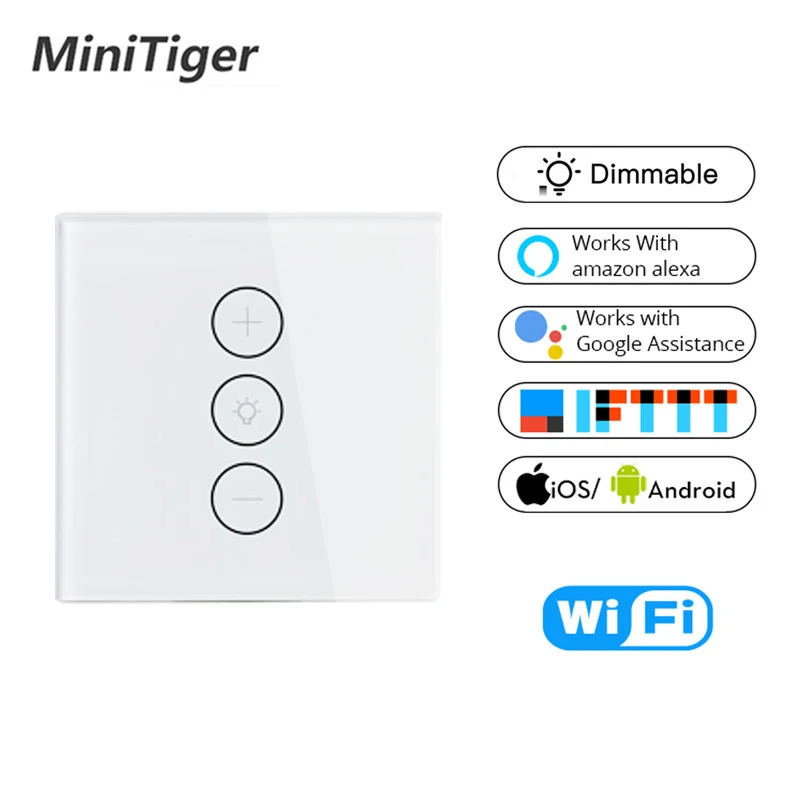 

Tuya Smart Life Wifi Smart Wall Touch Light Dimmer Switch 1 Gang EU/UK Standard APP Remote Control Work with Amazon Alexa Google