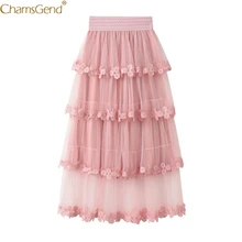 Высокая Талия юбки с оборками Женские Плюс Размеры длинные юбки женские макси юбки сетка летние юбки женские плиссированные макси Вечерние одноцветное может