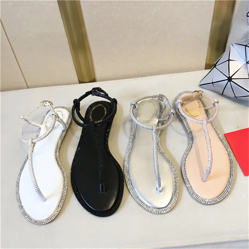 Best Luxury Crystal Women Shoes Sandals Summer Flip Flops Flats Fashion Cross Strap Flat Sandals Gladiator Shoes 5