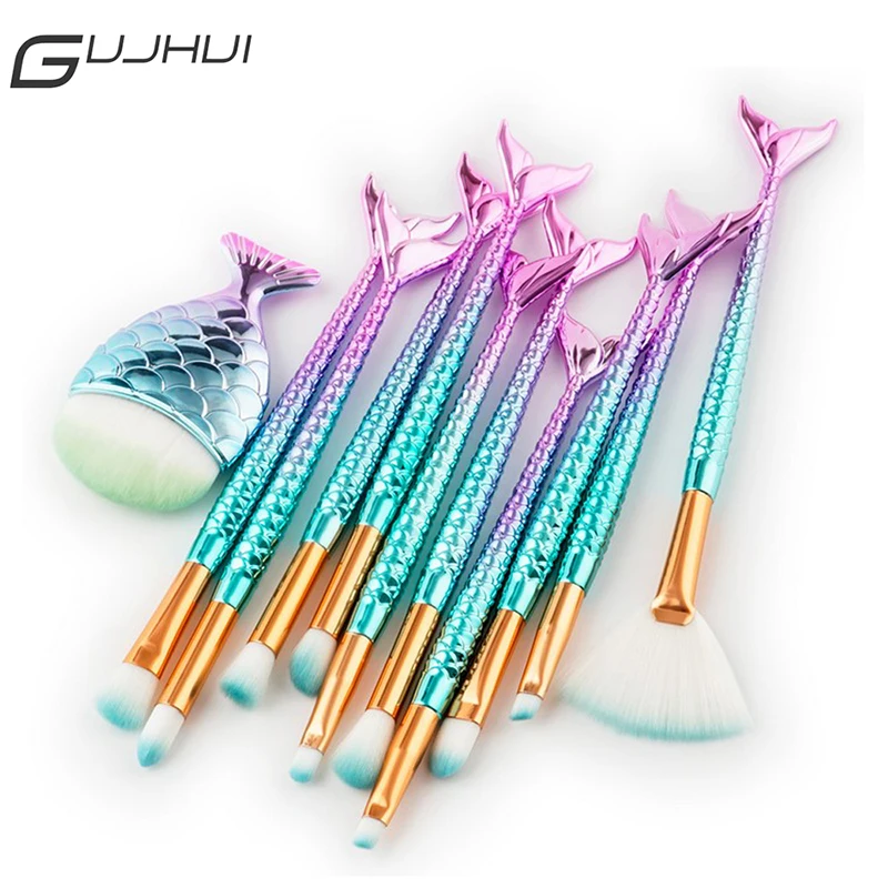 GUJHUI-15Pcs-Fish-Tail-Makeup-Brush-Set-Powder-Foundation-Eyeshadow-Eyelash-Blending-Blush-Contour-Make-Up