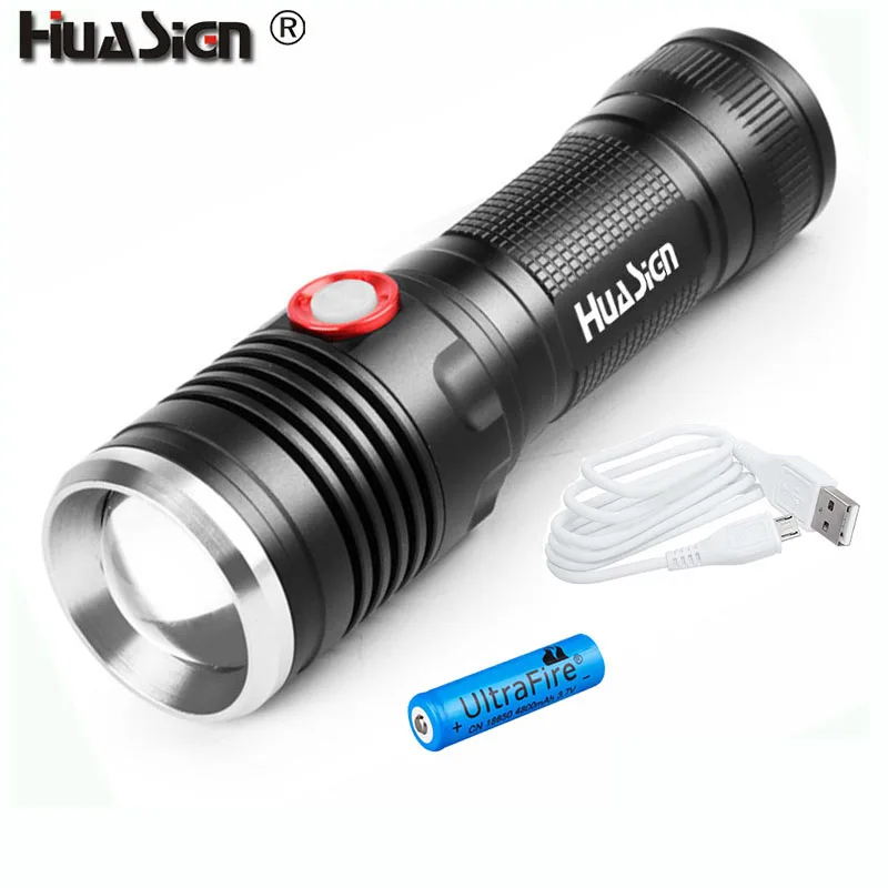 

Bright USB Rechargeable XML T6 Flashlight 4 Modes Led Flashlights Chargeable Waterproof Led Torch Zoomable 18650 / 26650 Light