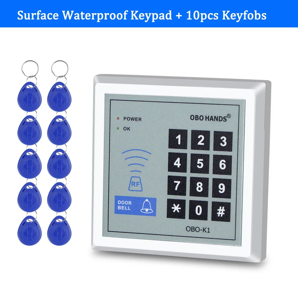 Standalone RFID Access Control Keypad Controller 125KHz Card Reader Keyboard with EM4100/TK4100 Keyfobs for Door Lock System - Цвет: With Keyfobs