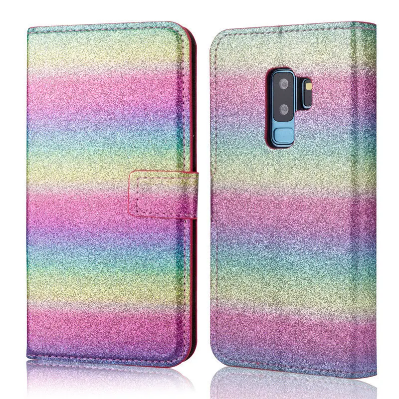 BELIAL Phone Cases for Samsung Galaxy S9 Plus Cover Glitter Wallet Leather Case for Samsung S8 S9 Plus Note 8 Case Flip Rainbow (4)