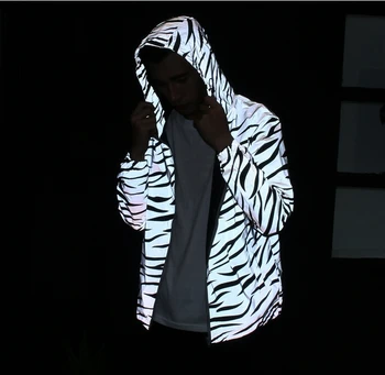 2021 Reflective Light Jacket Men Mesh Style Noctilucent Zebra Jackets Hip Hop Streetwear Skateboard Waterproof