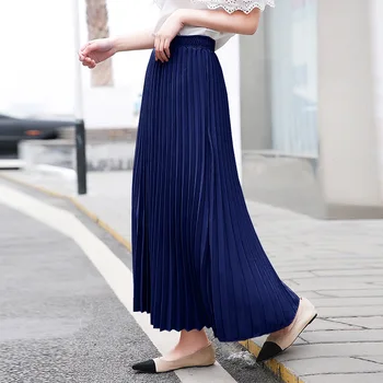 

LANMREM 2020 new summer fashion women clothes Solid Color LongPleated Skirt High Waist Half-body Skirt Woman Elastic Waist Skirt
