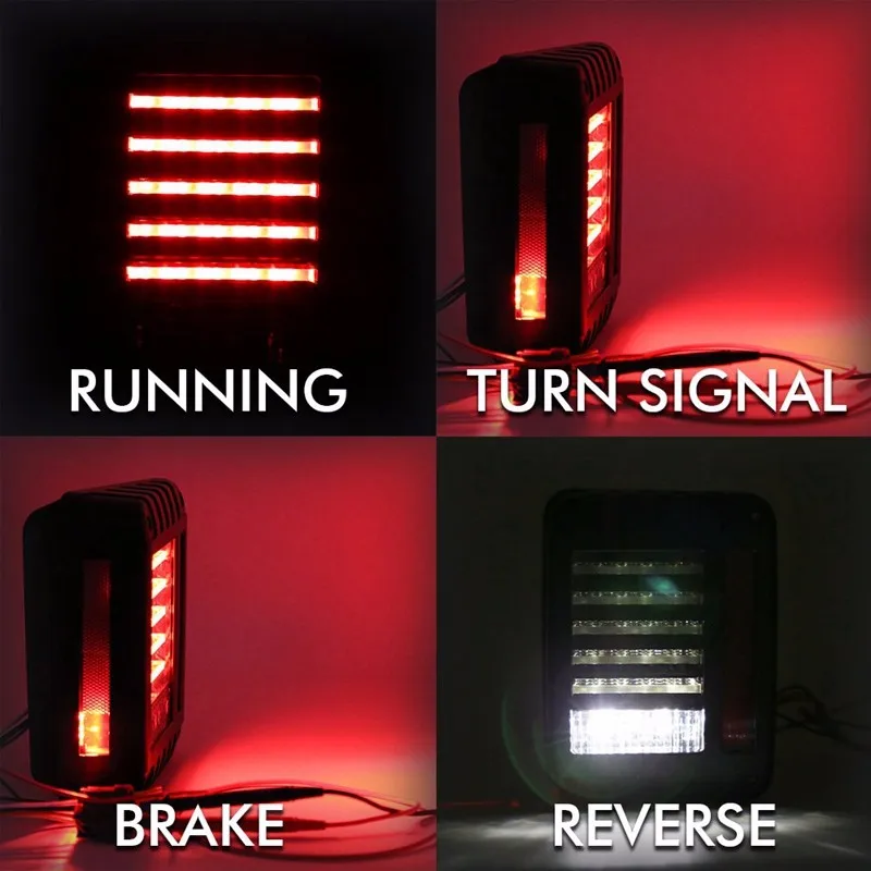 2PC Brake LED Tail Light Reverse Turn Signal Lamps For 07-16 Jeep Wrangler JK