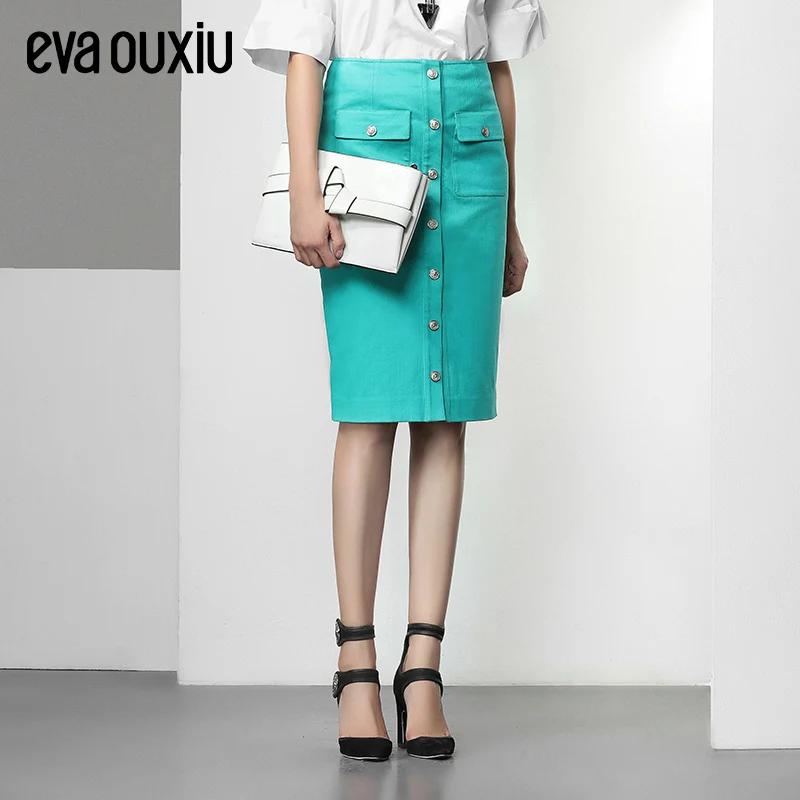 Evaouxiu Женщины Новая Мода Элегантный Прямо Джинсовые Юбки Кнопка|button skirt|denim skirtdenim