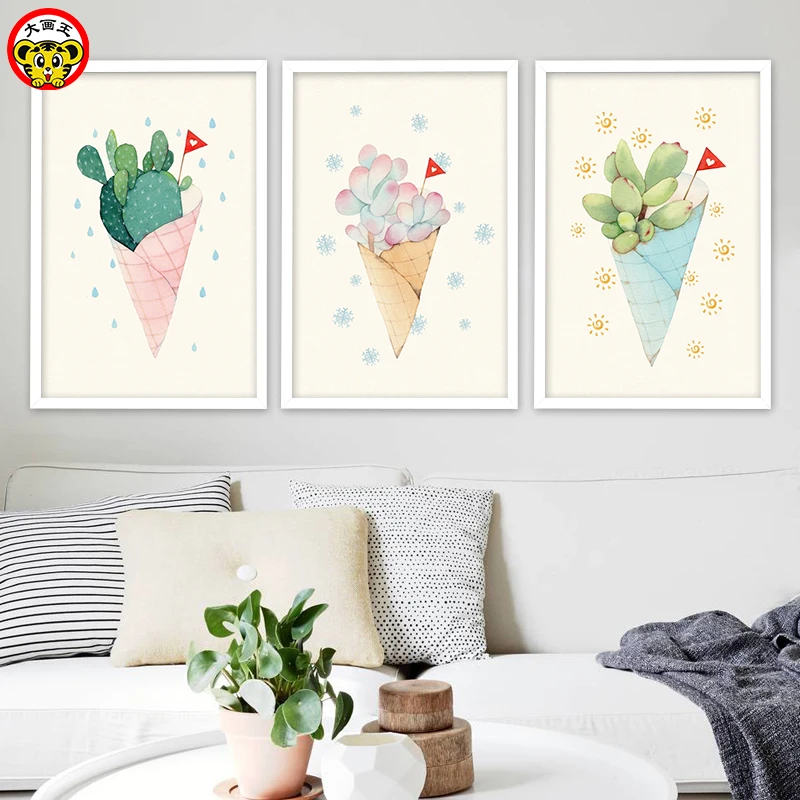 Цифровой маляр окраски самостоятельно живопись в спальню небольшой свежий мороженое конус цветок бутон три-вверх декоративные девушки комната подарок