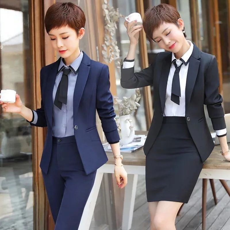 IZICFLY New Autumn Spring Office Ladies Uniform Business Interview Womens Suits 2 Pieces Blazer Set With Pant Work Wear ladies office work wear business suits with pants and jackets coat 2020 autumn winter long sleeve career interview blazers set