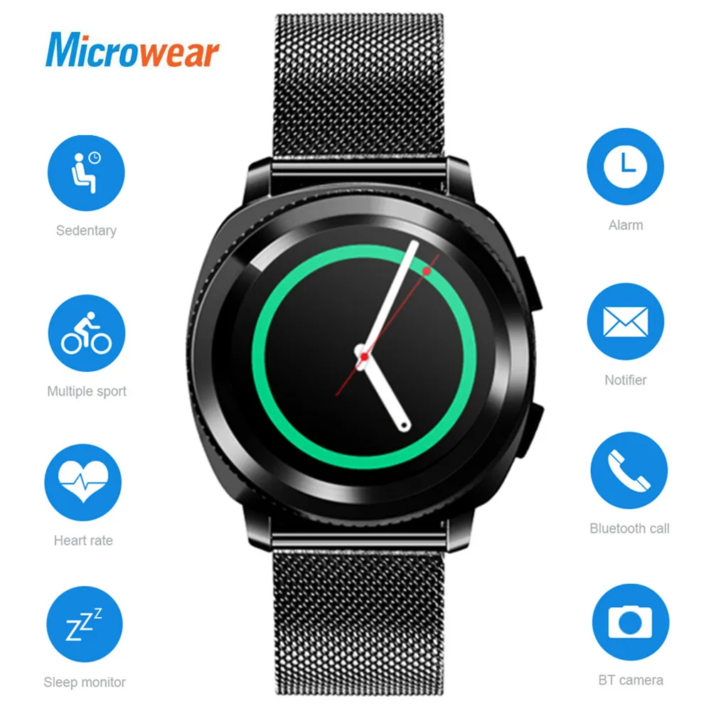 Microwear L2 Водонепроницаемый Smartwatch С Сталь группа BT Камера Смарт часы Поддержка