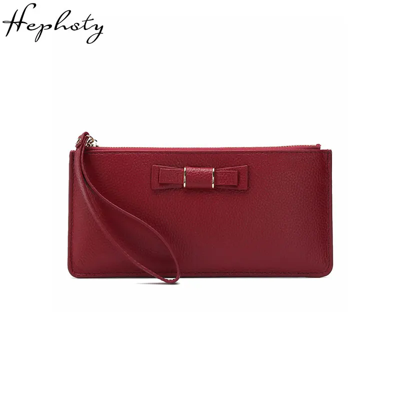 Hephsty Luxury Genuine Leahter Wallets Women Minimalist Wallet Bow Decoration Coin Purse 6Colors ...