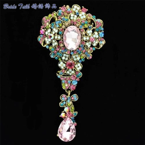 

Women Jewelry Hat Pin Multi-Color Dangle Flower Broach Brooch Pin Pendant Rhinestone Crystal 3.9" 8806177