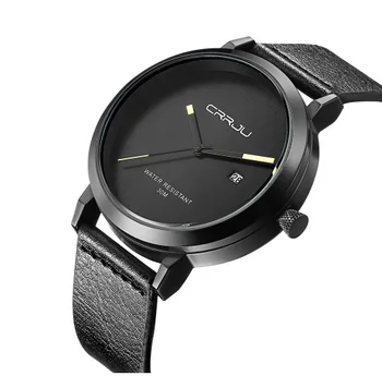 

CRRJU Classic Black Men Watches Fashion Simple Business Wrist Watch Leather Strap Male Clock Gift erkek kol saati Reloj Hombre