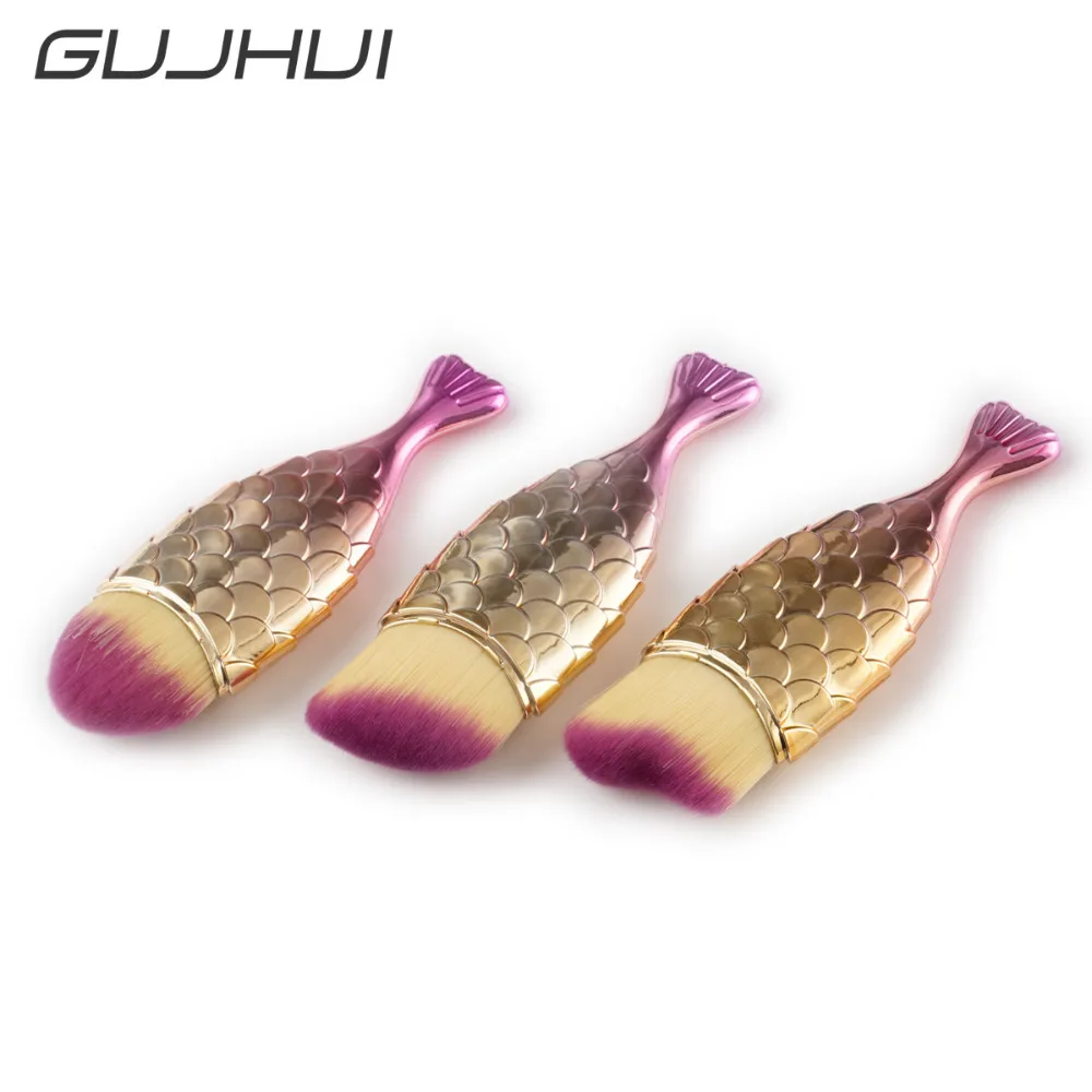 

GUJHUI Professional 3Pcs/sets Makeup Brush Nylon Hair Brushes Fish Scale Eye Shadow Concealer Eyebrow Brush Comestic Tool