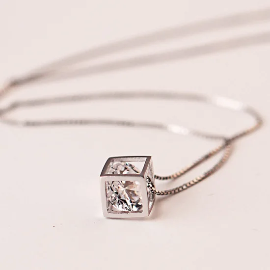 cube chain  Necklace 925 Sterling Silver Jewelry  women accessory gift