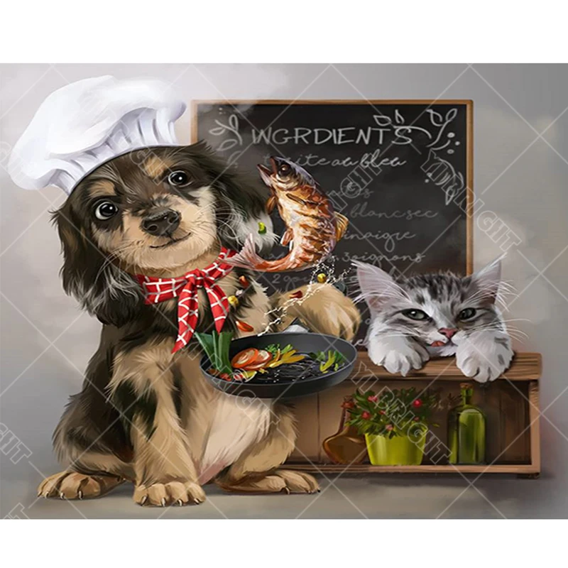 

Diamond Embroidery Cartoon Resin Crystal Mosaic Greedy Cat Patterns Diamond Painting Cross Stitch Home Needlework Animal Dog YD