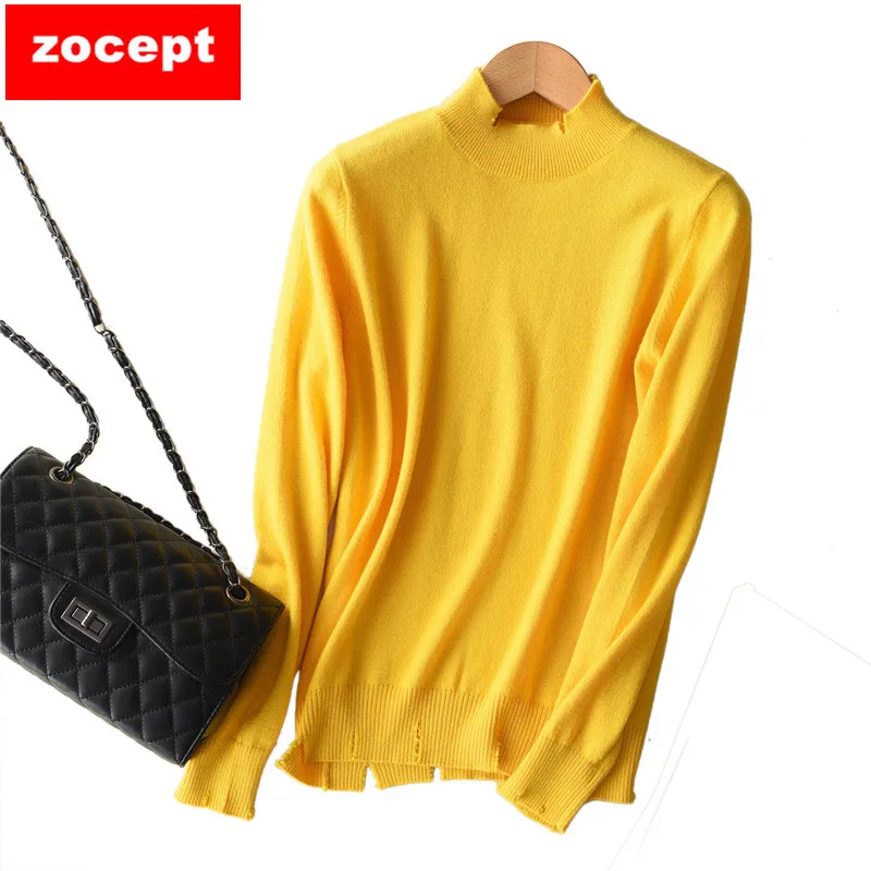 

2018 Fashion New Design Style Women's Cashmere Blend Knitted Sweater Female Autumn Winter Half Turtleneck Solid Color Pullovers