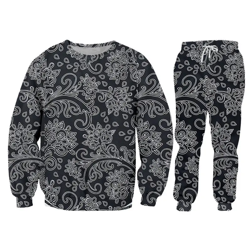 

Vintage Floral Sweatshirt Two Piece Sets Unisex Hip Hop Luxury Baroque Flower 3d Print Pullovers Tracksuit+Jogger Pants Outfits