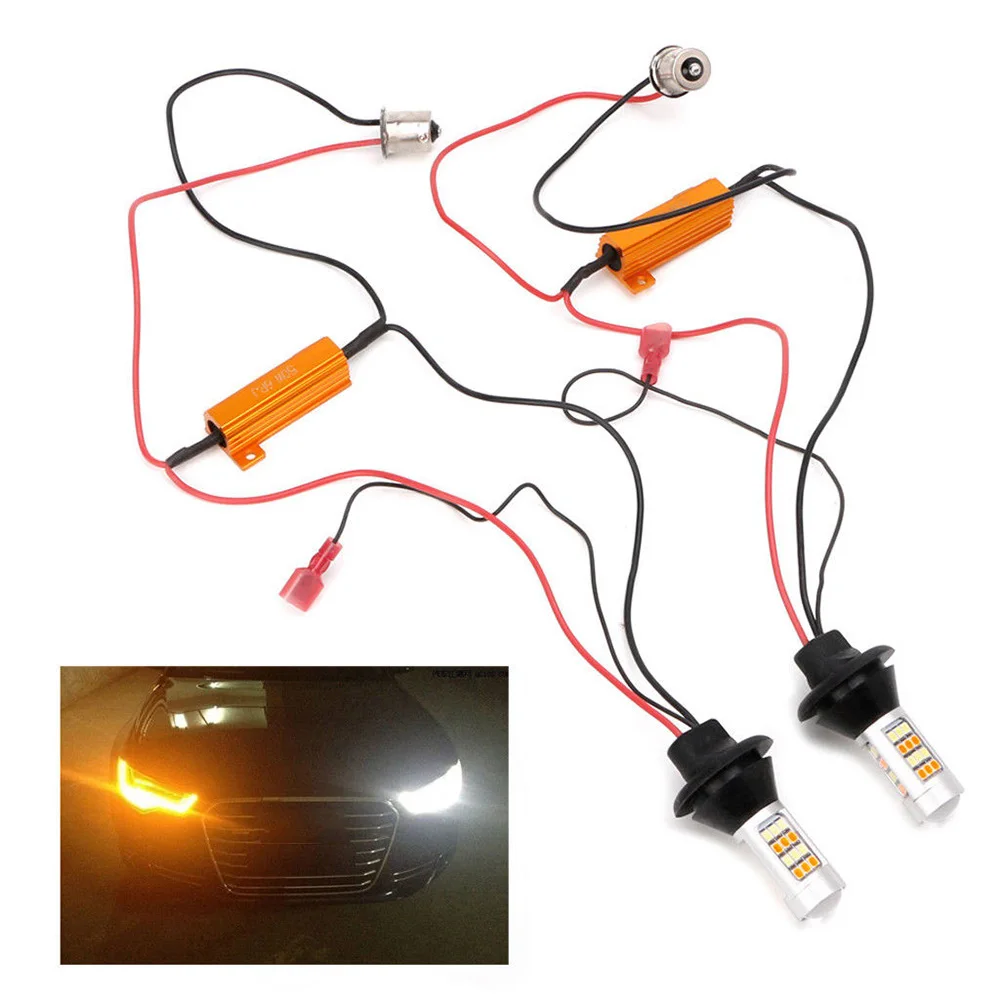 

2pc Dual-Color BAU15S 2835 42LED 50W Switchback LED DRL Turn Signal Light Kit
