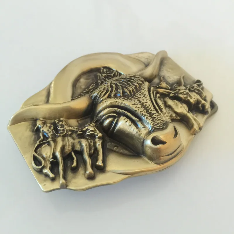 Retail 2016 New Style High quality Solid brass bull Head Rodeo mens
