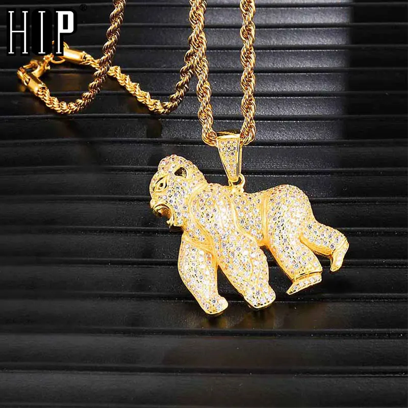 

Hip Full Iced Out Bling Orangutan Shape Cubic Zirconia CZ Necklace Rhinestone Rope Chain Pendants & Necklaces For Men Jewelry