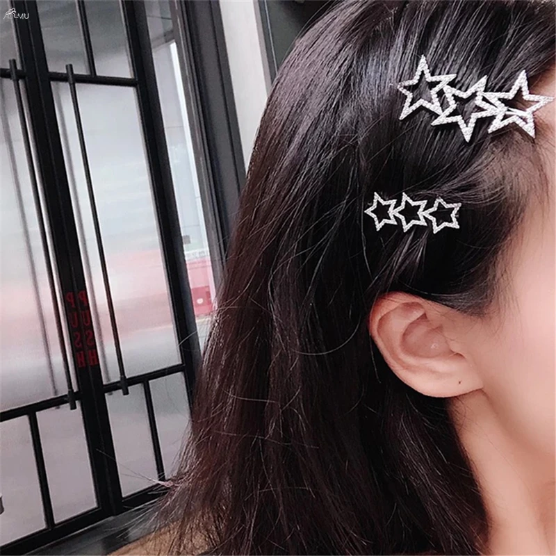 

AOMU Korea Hollow Star Hair Clips for Women Crystal Rhinestones Pentagram Hairpin Women Bridal Hair Accessories Hairgrip