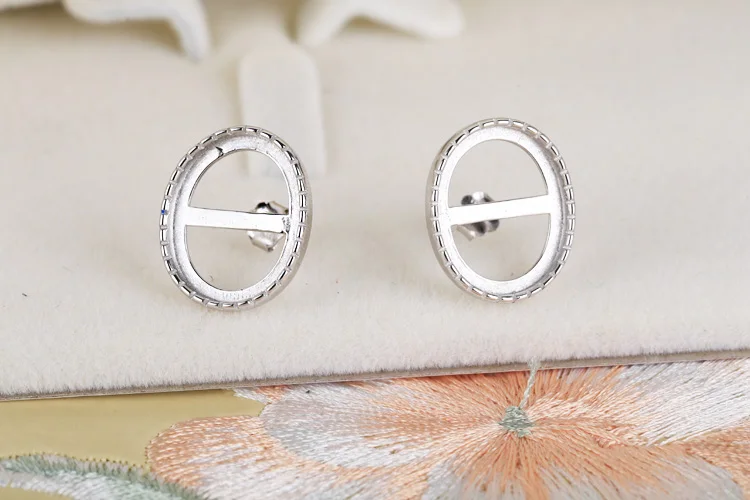 

925 Sterling Silver Women Stud Earrings Setting fit 12x15mm Oval Cabochon Semi mount Earrings Fine Jewelry Trendy