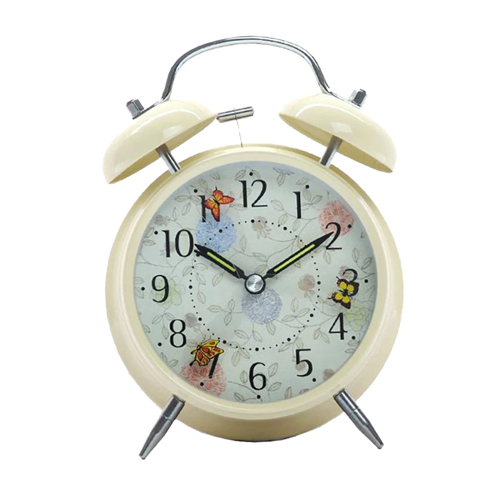 Classic Retro Twin Bell Silent Non-ticking Sweep Quartz Movement Loud Alarm Clock with Night Light for Bedroom Bedside Office