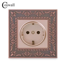 Coswall 16A гнездо питания стандарта ЕС 4D тиснение Ретро цинковый сплав панель настенное гнездо питания AC 110~ 250 В