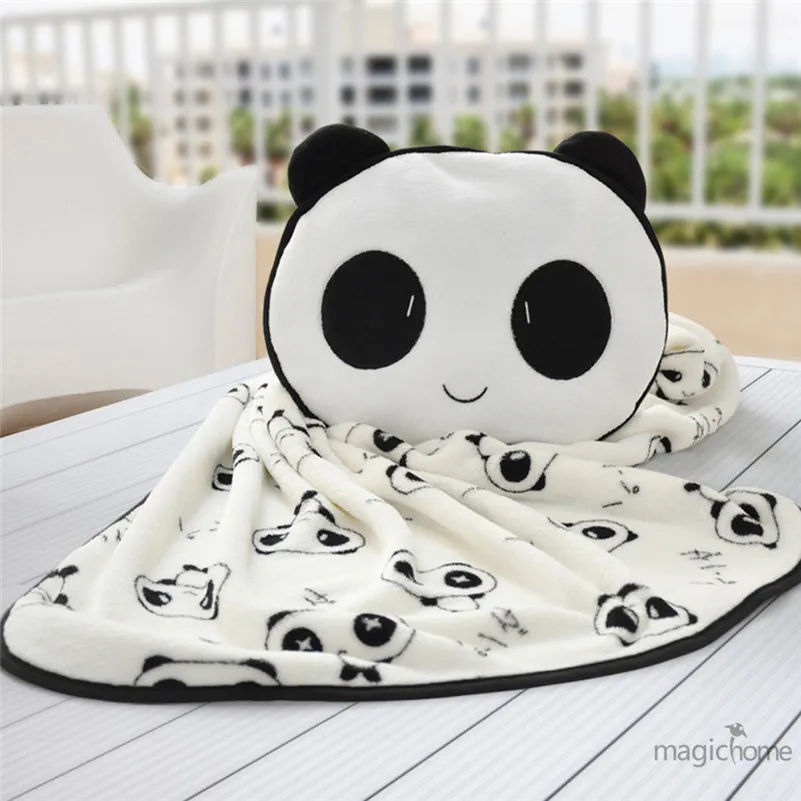

Cute Panda Coral Fleece Blanket For Baby Cartoon Comfortable Flannel Manta Cushion With Pillows Home Travel Blanket For Sleeping