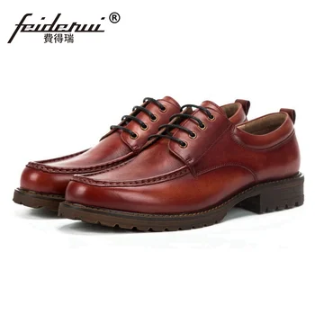 

New Vintage Genuine Leather Platform Men's Handmade Footwear Round Toe Derby Formal Dress Man Height Increase Shoes SS230