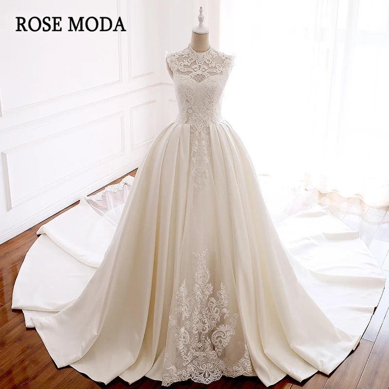 Роза Мода Роскошное винтажное свадебное платье принцессы с длинным шлейфом кружевное свадебное платье es бальное платье с бисером на заказ