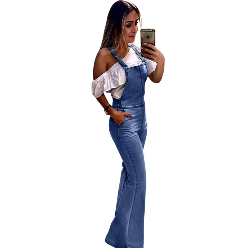 

Spring Summer Wide Leg Denim Overalls Jumpsuit for Women Elegant Female High Waist Bell Bottom Jeans Jumpsuits Plus Size