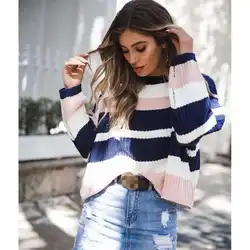 Для женщин свитера пуловеры с длинными рукавами в полоску Повседневное уличная осень-зима Джемперы Топы 2019 Новый Костюмы свитер