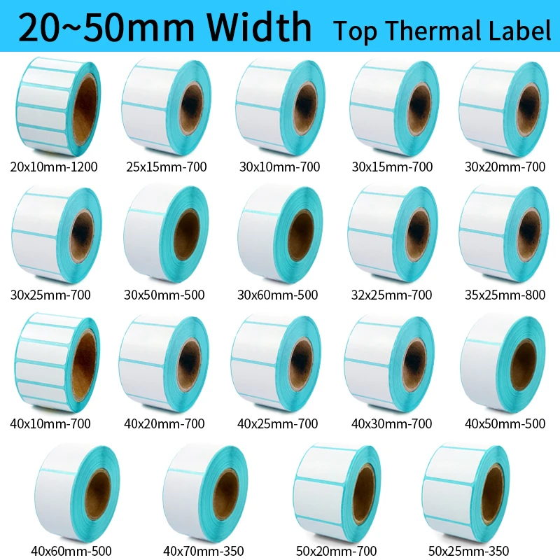 Thermal Label Sticker, 40mm Core, 1 Roll , Width 20mm 50mm, Top Coated
