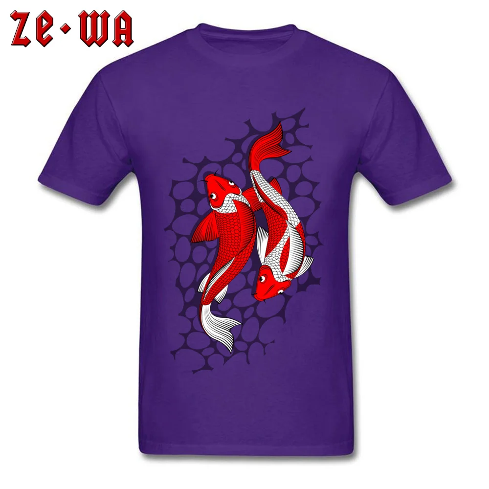 Ornamental Carp Fish on gray Brand Print Tops & Tees Crewneck Summer Autumn Cotton Short Sleeve Tshirts for Men Casual Tshirts Ornamental Carp Fish on gray purple