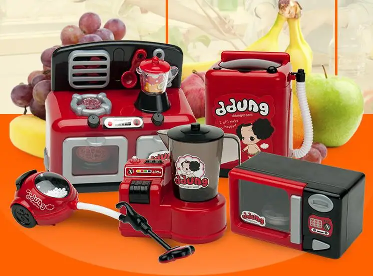 

High quality mini kit with microwave microwave washing machine vacuum cleaner juice machine Pretend Play Kitchen toys gift kids