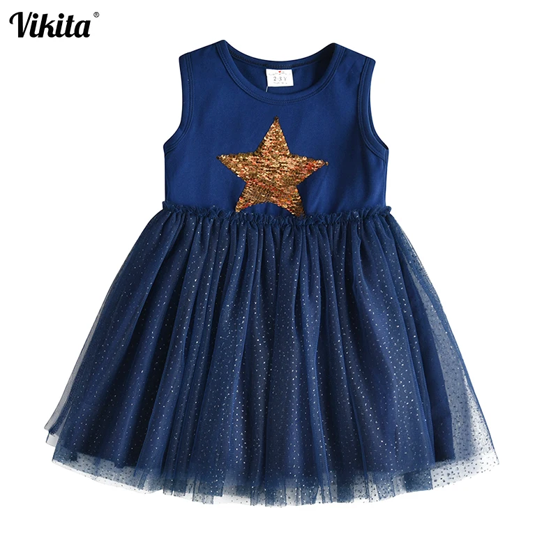 

VIKITA Brand Girls Tutu Dresses Kids Summer Dresses For Girls Children Star Dress Toddlers Princess Unicornio Party Dresses