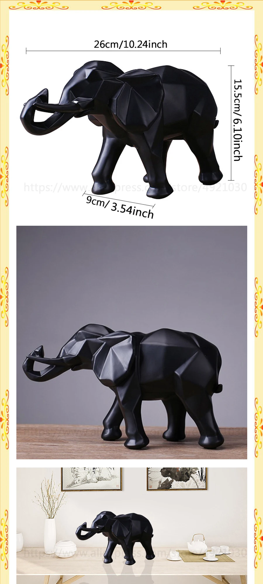 Модная абстрактная статуя черного слона, украшения из смолы, аксессуары для украшения дома, подарок, Геометрическая скульптура слона, ремесла, комната
