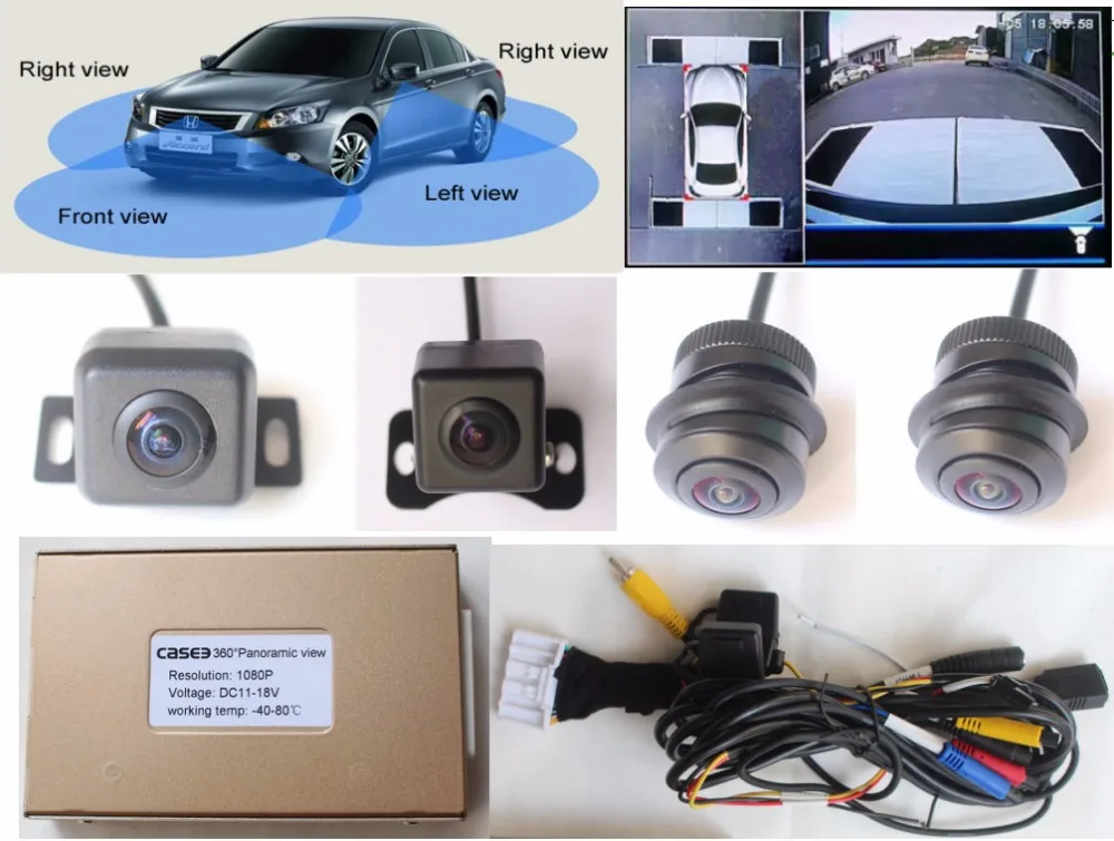 2D Car blind spot shadow area detection system 360 degree camera Bird eye view Auto monitoring