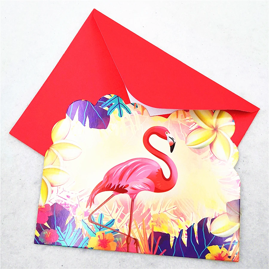  6pcs/set Cartoon Flamingo Party Supplies Envelope Invitation Card Children's Birthday Party Decorat - 33003714527