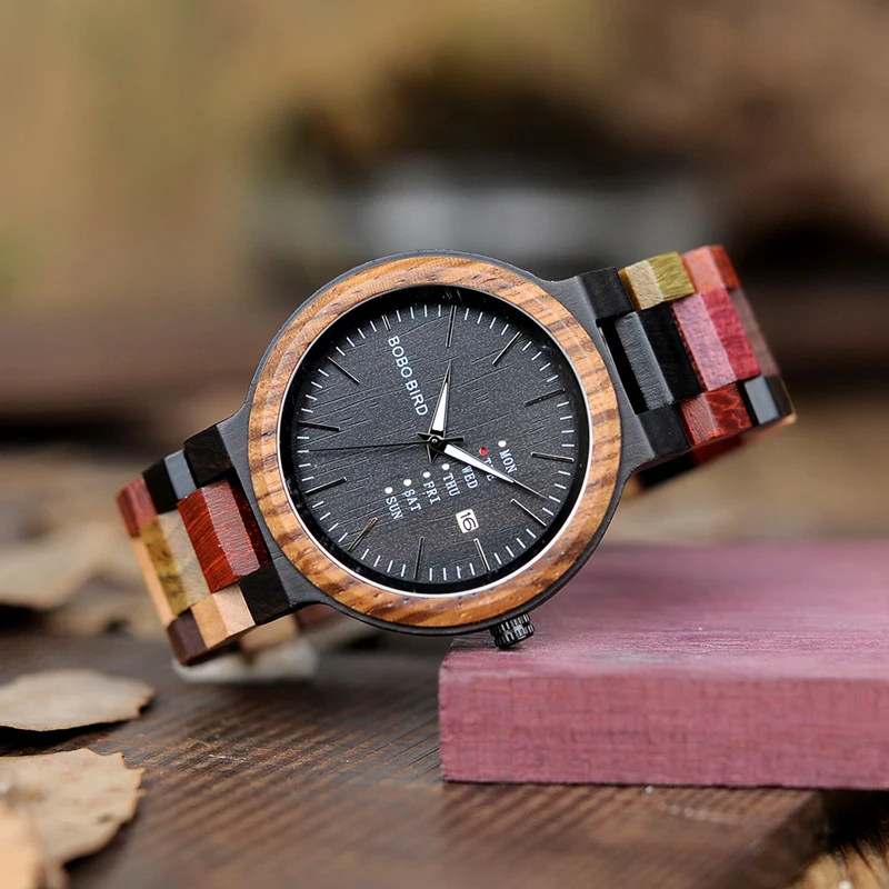 BOBO BIRD Watches Men New Arrivals Bamboo Wooden Show date Wrist Watch Quartz Male Gift in Wood Box erkek kol saati