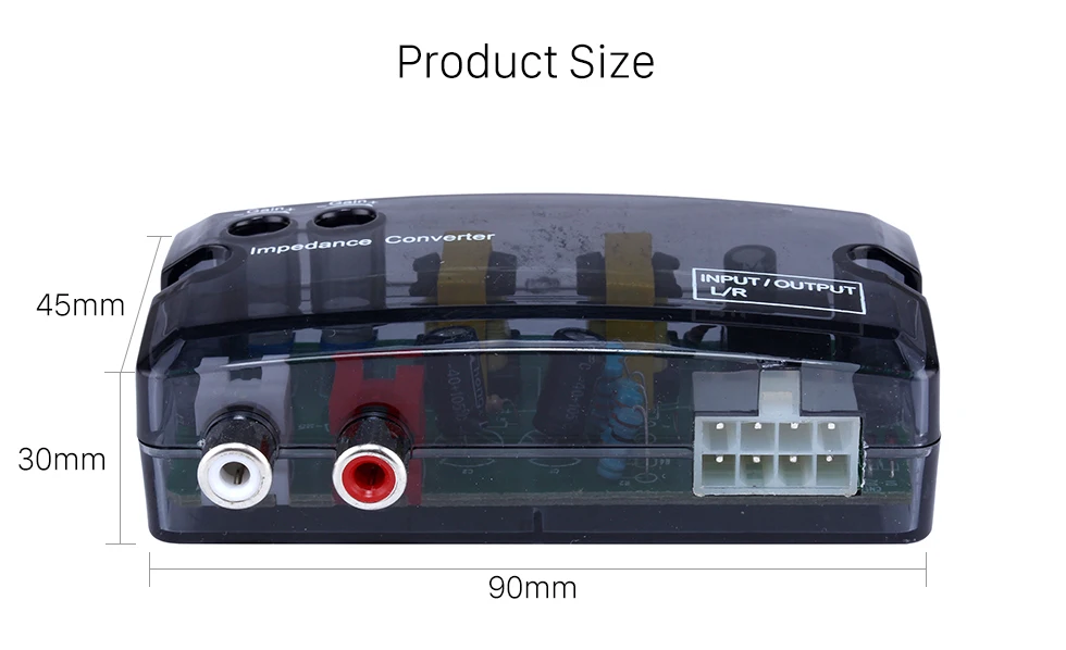 Product Size Car 2Ch Adjustable Impedance Converter High Level to Low Level Speaker Box Amplifier Time Delayer Adapter